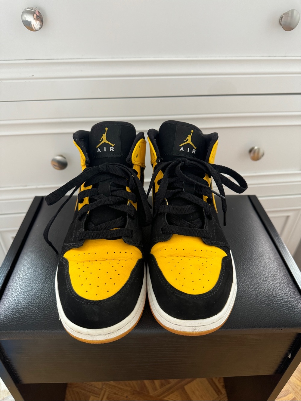 Jordan Kids Black and Yellow High-Top Sneakers